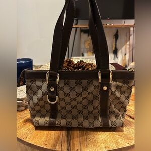 Gucci Brown and Tan Monogram Shoulder Bag